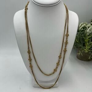 Vendome Signed Vintage Gold‎ Tone Long Station Necklace